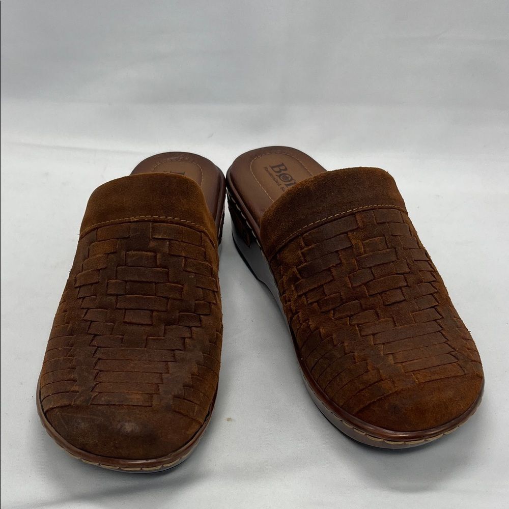 Born Yucatan Brown Distressed Suede Leather Woven Slip On Clog